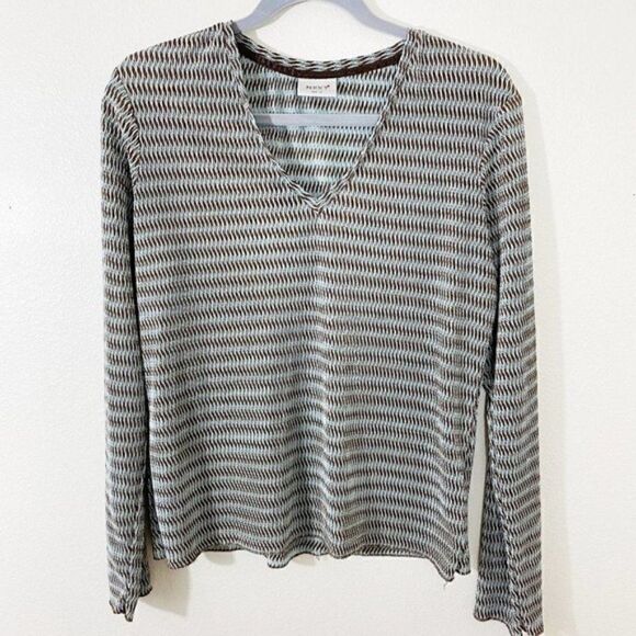 NEXT Women's Brown & Blue Vintage Striped Textured 90s Y2K Artsy Blouse. Sz US12 - Picture 1 of 6